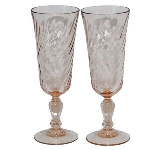 2 Rosalind Cristal DArques Pink Champagne Glasses 6.5" swirl optic vtg romantic